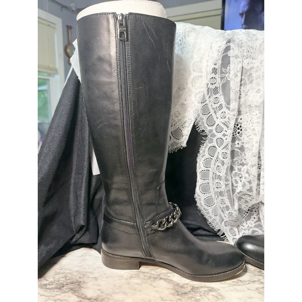 Coach Mabel Calf Leather Boots Womens 5.5 B Black Chain‎  A00193 W/BOX (2970)